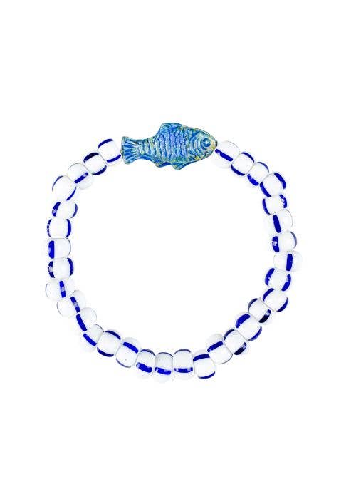 Twine & Twig Fish Bracelet | Blue and White Coastal Beaded Bracelet